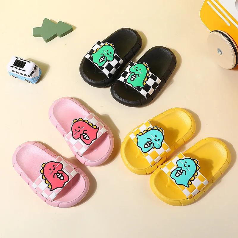 2022 New Children Slippers Summer Boys and Girls Indoor and Outdoor Beach Shoes Cartoon Cute Dragon Checkerboard Bea